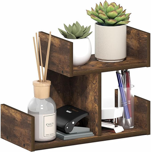 Furinno HERMITE Desk Organizers and Accessories, 2-Tier U-Shape Office Organization Shelf, Desk Top Book Shelf, for Office Supplies, Office Desktop Accessories, Amber Pine