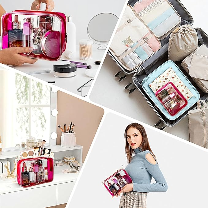 Stadium Approved White Frame Clear Toiletry Bag 7.09x4.72x2.36inch TSA Approved Clear Organizer Bags Portable Travel Makeup Bags with Zipper for Women (White)