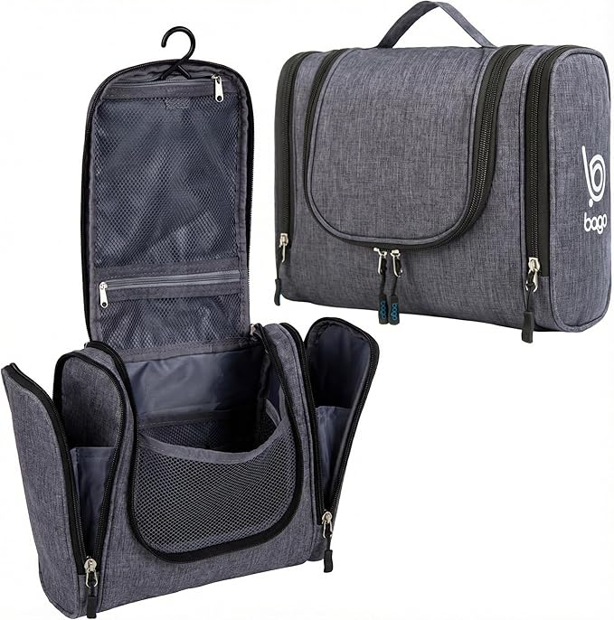 Bago Travel Toiletry Bag for Women and Men - Large Waterproof Hanging Toiletry Bag for Bathroom and Travel Bag for Toiletries Organizer (Snow Black)