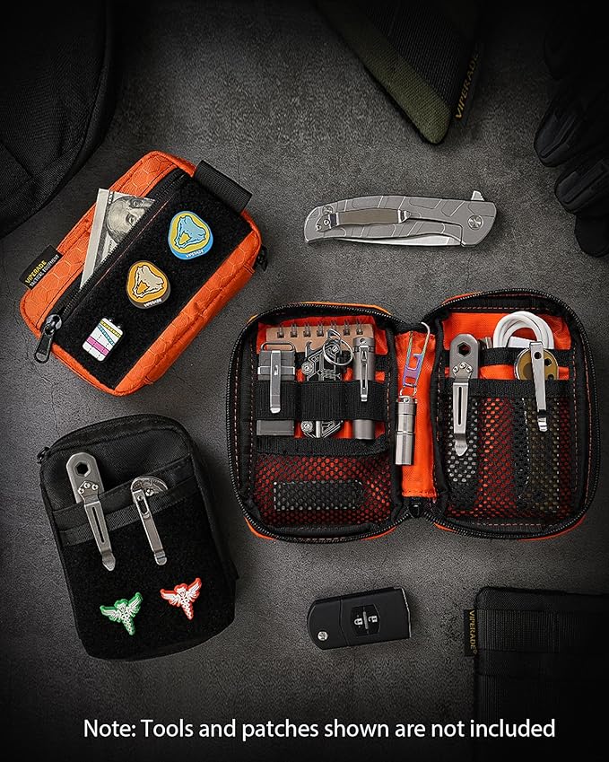 VIPERADE VE26 EDC Pouch Organizer with 11 Compartments, Small Tool Pouch with DIY Patches Area, EDC Pocket Organizer for Mutitools