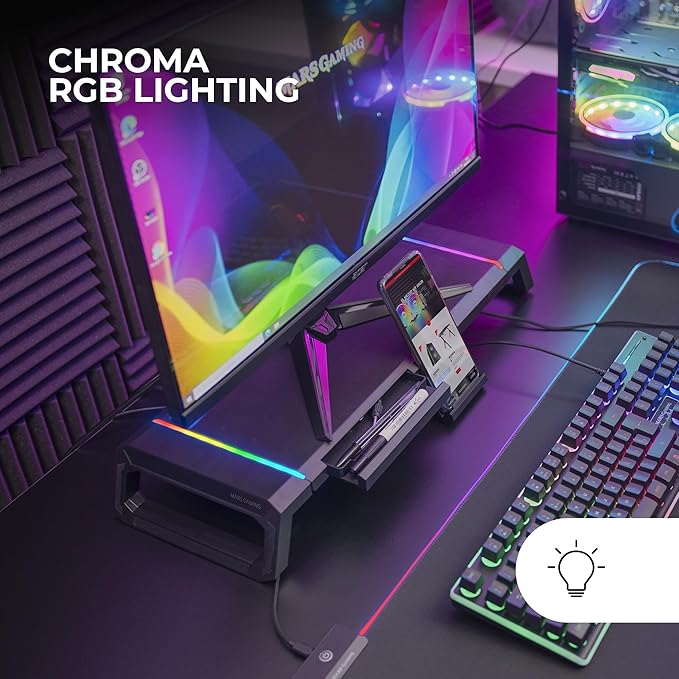 Mars Gaming MGS-ONE Black, Chroma RGB Monitor Stand, Adjustable Size, Smartphone and Tablet Stand, Front USB 2.0