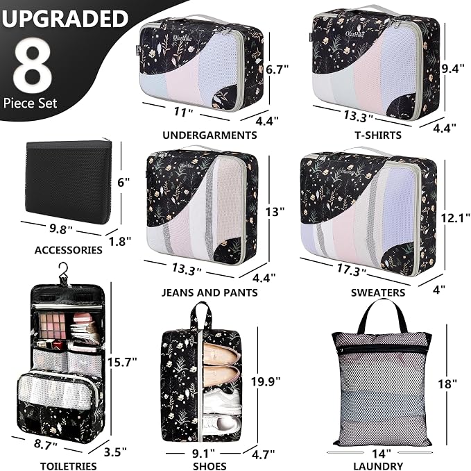 8 Set Packing Cubes for Travel, Gifts for Women Mom,Anti-Tearing Suitcase Organizer,OlarHike Vacation Essentials & Accessories for Cruise Ship