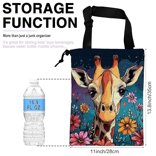Car Trash Bag Hanging Cute Giraffe Flowers Car Trash Can for Back Seat Waterproof Car Trash Bin with Adjustable Straps and Drawstring for Car Accessories Vehicle Travelling Camping
