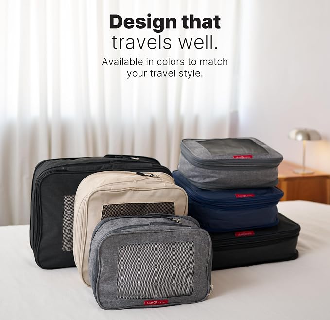 LeanTravel Premium Compression Packing Cubes for Travel - Suitcase Organizer Bags with Double Zipper & Breathable Mesh Panel - Space Saving Carry On Luggage Essentials (1 Small Bag, Grey)
