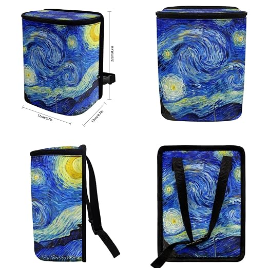 Van Gogh Starry Sky Car Trash Can Car Interior Accessories Organizer Garbage Bag Dustbin Container with Lid Waste Basket Storage Pockets Hanging Vehicle Trash Bin