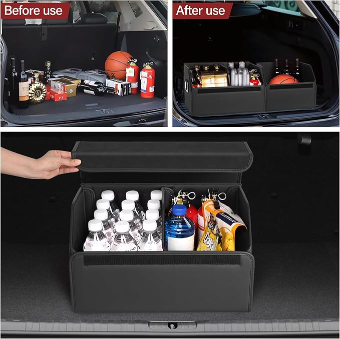 JEYODA Suede Leather Trunk Organizer, Large Capacity Soft Car Organizers and Storage,foldable,with lip, for Car SUV/Jeep/Sedan/Home/Camping (Black,Small)