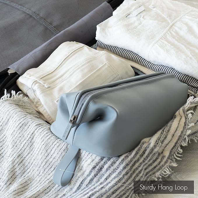 LINE+ARC Easy-to-Clean Silicone Dopp Kit (As Seen in Glamour and GQ) Extra-Wide Opening Anti-Stain (Smoke, 3.5L) Toiletry Bag Travel Set Makeup Organizer Cosmetics Case Fabric Simple Hang Loop