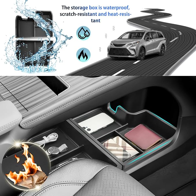 SHAOHAO 2 Pcs 2025 Sienna Lower Organizer for 2021 2022 2023 2024 2025 Sienna Accessories Under Console Organizer Double Space [NOT FOR 2025 Sienna with the Integrated FridgeBox]