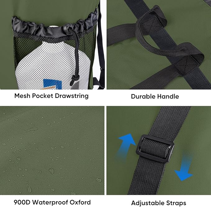 BALEINE 120L Laundry Bag Backpack, 900D Oxford Fabric Large Travel Laundry Bags with Shoulder Straps and 2 Mesh Pockets for College Dorm, Apartment, Laundromat (Green, 120L)