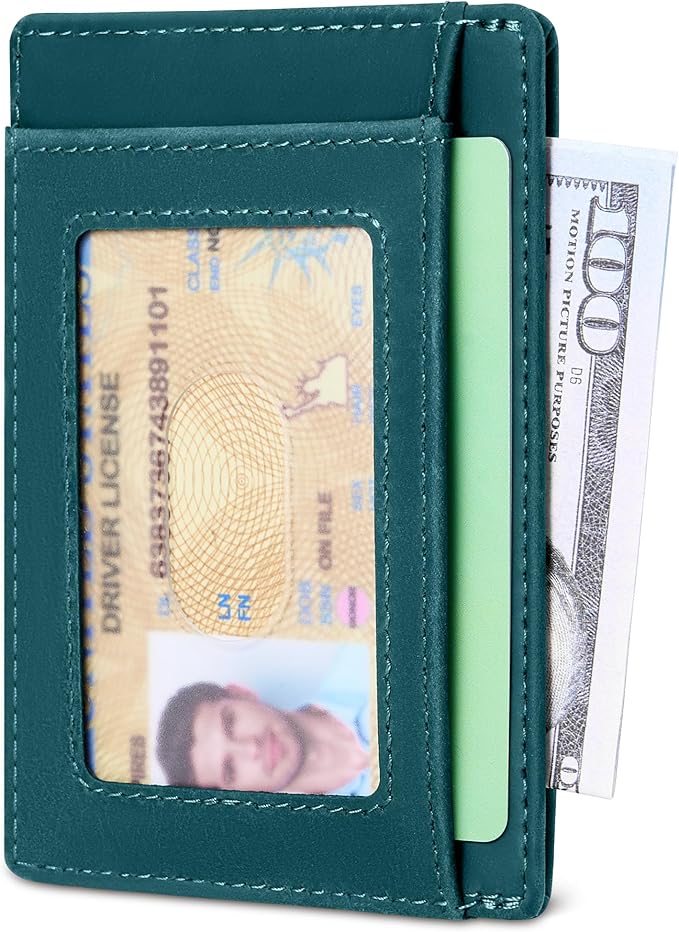 Travelambo 100% Genuine Leather Wallet for Men and Women, Slim Minimalist RFID Blocking Front Pocket Credit Card Holder with Gift Box