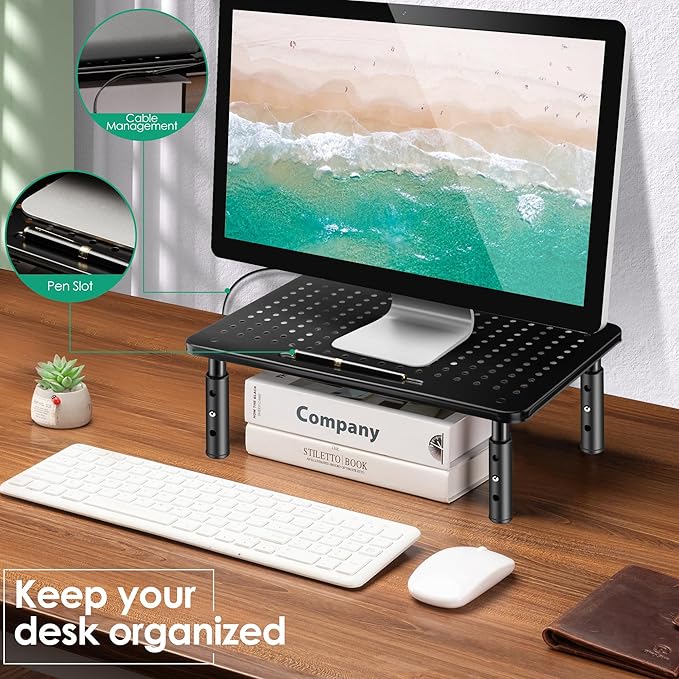 La Jaco Monitor Stand Risers for 2 Monitors, 3 Height Adjustable Monitor Stand with Pen Holder, Dual Monitor Riser Laptop Riser for Office, Home, School Supplies, 2 Pack, Black