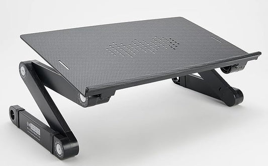 Uncaged Ergonomics WorkEZ Adjustable Laptop Stand for Desk, Laptop Stand Adjustable Height, Foldable Aluminum Cooling Computer Holder & Riser for Desk Bed, Black, XL