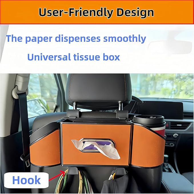 2026 Upgrade 4-in-1 Car Organizer Back Seat, Leather Multifunctional Car Organizer and Storage Box with Cup Holders for Hold Phone, Snacks, Drinks, Handbag, Keep Your Ride Clean & Organized (Grey)