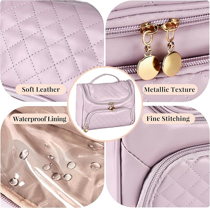 Greenfeather Cosmetic Bags for Women，Hanging Toiletry Bag with Makeup Brush Womens Travel Toiletry Bag for Women Essentials Travel Organizer for Full Sized Cosmetics and Toiletries Purple