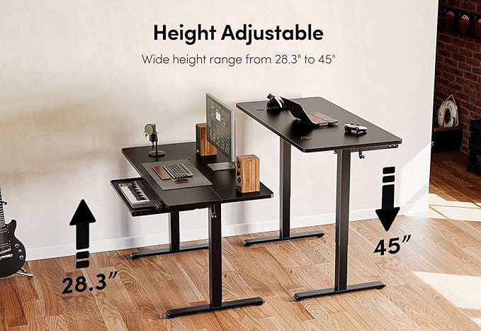 BANTI 48" x 24" Height Adjustable Electric Standing Desk with Keyboard Tray, Sit Stand up Desk with Splice Board, Black Frame/Black Top
