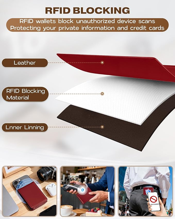 GNDR Wallet For Men Bifold Red RFID Blocking Slim Faux Leather Wallets Card Holder Front Pocket Minimalist Men Accessories With Gift Box