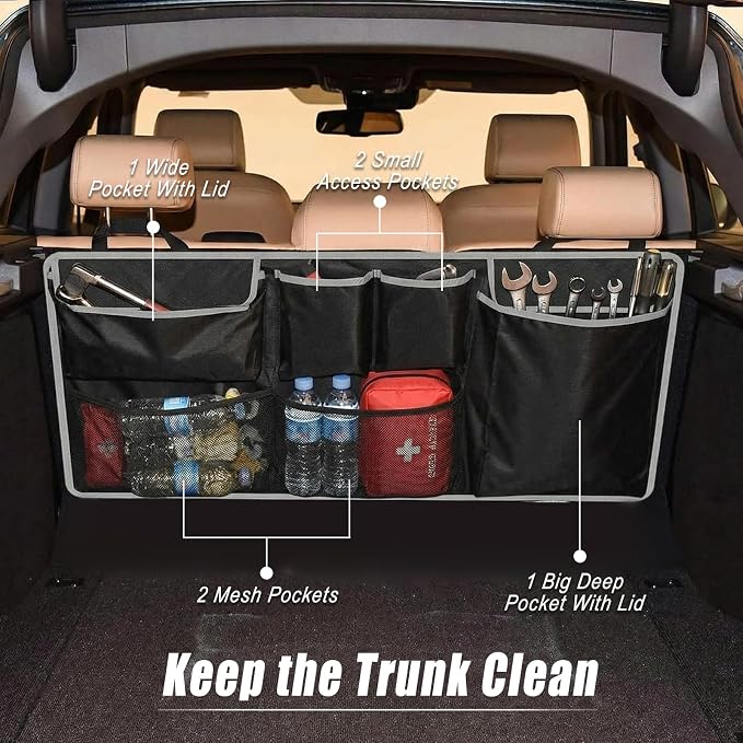 Car Trunk Storage Organizer, Waterproof Car Seat Organizer Backseat, Oxford Cloth & 8-Pocket, Collapsible Interior Accessories for SUV Truck MPV Van