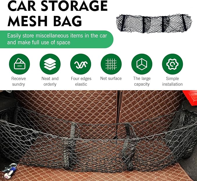 WZP Cargo Net for SUV, Expandable 3 Pocket Heavy-Duty Trunk Net, Truck Cargo Net for Pickup Truck Bed with 4 Metal Hooks, Universal Black Mesh Storage Pocket for Most Vehicles