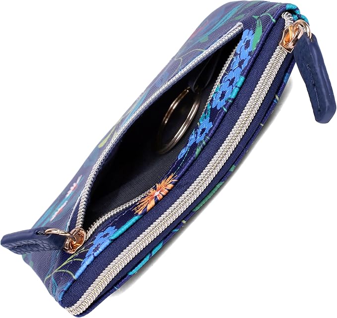 Julia Buxton Vegan Leather Wallet with Zipper, ID Windows, RFID Blocking, Card Slots & Key Ring, Compact Coin & Card Holder Case, Gift Idea,Garden Breeze