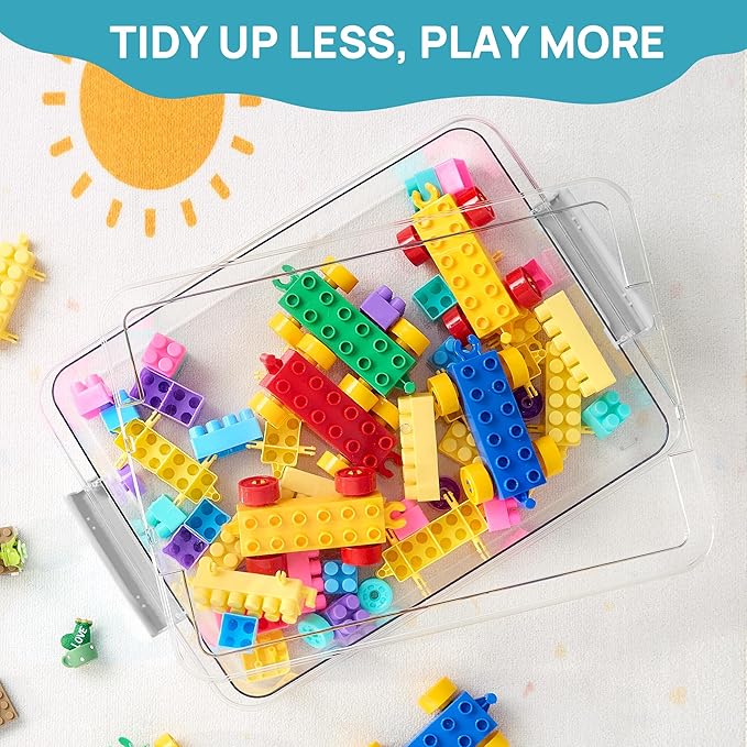 Vtopmart 6 Qt Plastic Storage Bins with Lids, Clear Sensory Bins, Arts Crafts Organizers and Storage, Stackable Containers for Home Office and School Supplies, 4 Pack, Grey