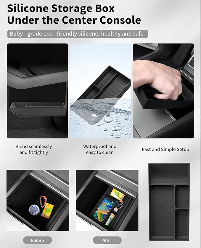 for Tesla Model Y 2025 2026 Accessories, 11PC Custom Fit Interior Protection Kit - Door Pocket Liners & Center Console Tray Organizer for Juniper