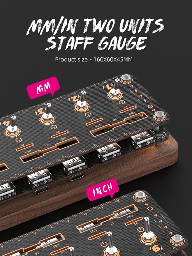 Walnut Cyberpunk USB Docking Station for Independent Switch Control, 6 Port USB2.0 Hub,USB Splitter Expander,USB/SD/TF Card Storage Box,Retro USB Desktop PC Controller-F062