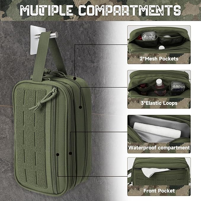 Toiletry Bag for Men - Tactical Hanging Toiletry Bag Small Foldable Shower Bathroom Organizer for Traveling/Cosmetics/Shaving (Black camo)