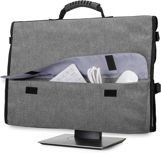 CURMIO 24 Inch Monitor Carrying Case, Universal 24" Computer Monitor Bag with Rubber Handle and Pockets, Gray (Patented Pending)