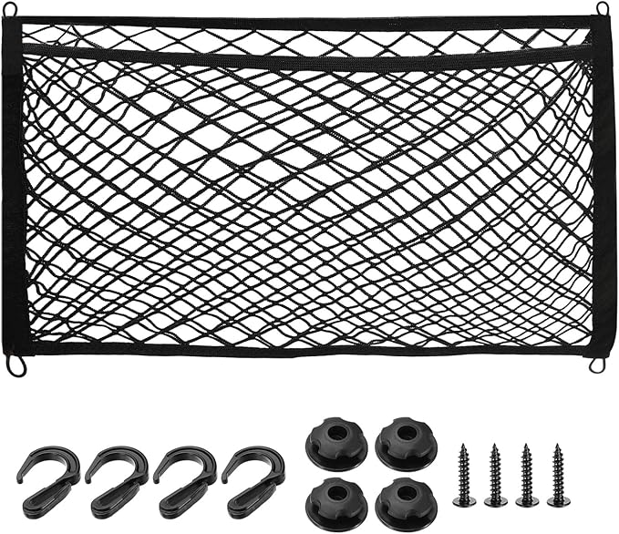PATIKIL Truck Cargo Net, 24 x 16 Inch Polyester Adjustable Trunk Bed Net Stretchable Mesh Storage Organizer with 8 Hooks Universal for Pickup Trucks SUV Cars, Black