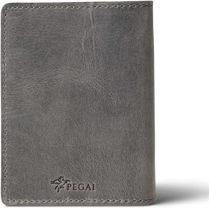 PEGAI Personalized Leather Passport Holder Cover Wallet Travel Essentials | 100% Soft Touch Rustic Travel Wallet Case, International Travel Must Haves | DeKalb (Rock Gray)