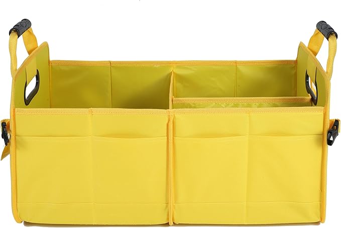 Car Suv Trunk Organizer,Sturdy Storage Organizer for Car Accessories,Tools,Sundries.Upgraded 4 Carrying Handles,72L,Foldable,Waterproof,Multi Compartment,2 Straps for Fixation (Yellow B)