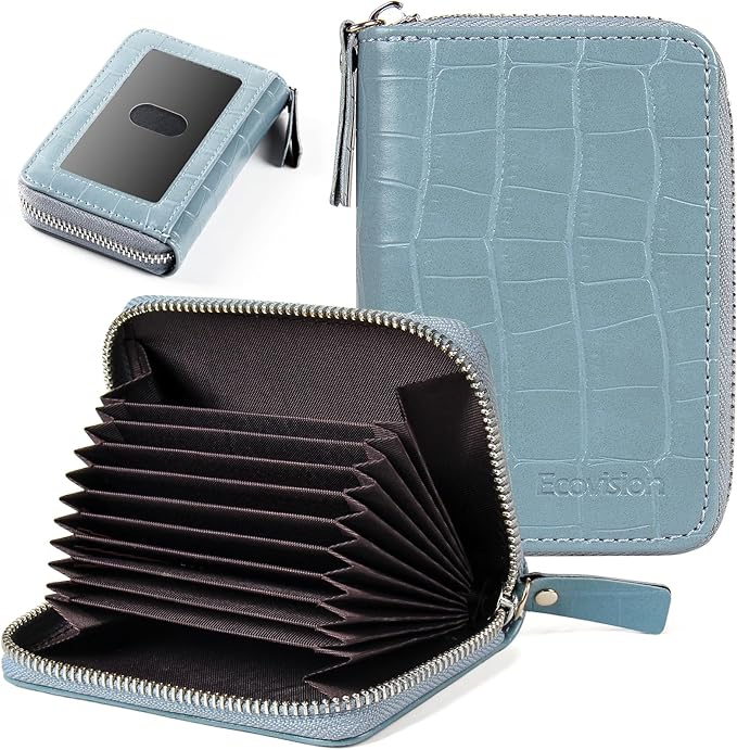 EcoVision Credit Card Holder RFID Card Case Wallet, Small Accordion Zipper Card Case Holder, Card Organizer Case for Women Men
