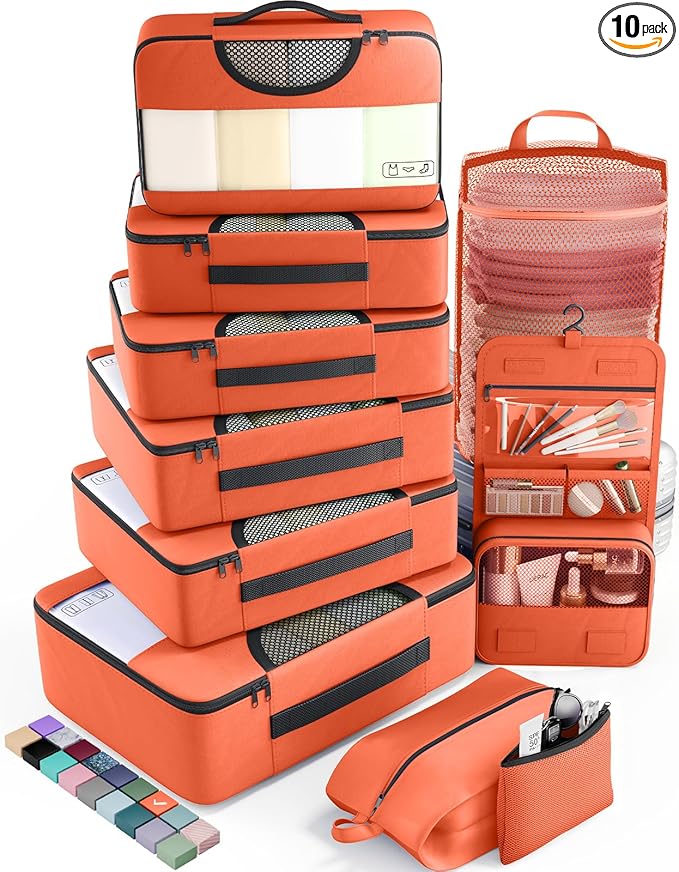 Veken 10 Set Packing Cubes for Travel Essential, Suitcase Organizer Bags in 4 Sizes, Carry-On Luggage Accessories with Large Laundry & Hanging Toiletry Bag, Must-Have for Airplane, Road Trip & Camping