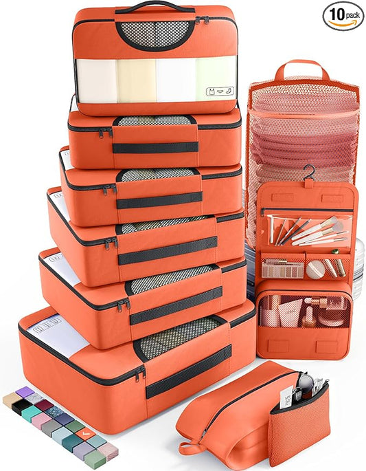 Veken 10 Set Packing Cubes for Travel Essential, Suitcase Organizer Bags in 4 Sizes, Carry-On Luggage Accessories with Large Laundry & Hanging Toiletry Bag, Must-Have for Airplane, Road Trip & Camping
