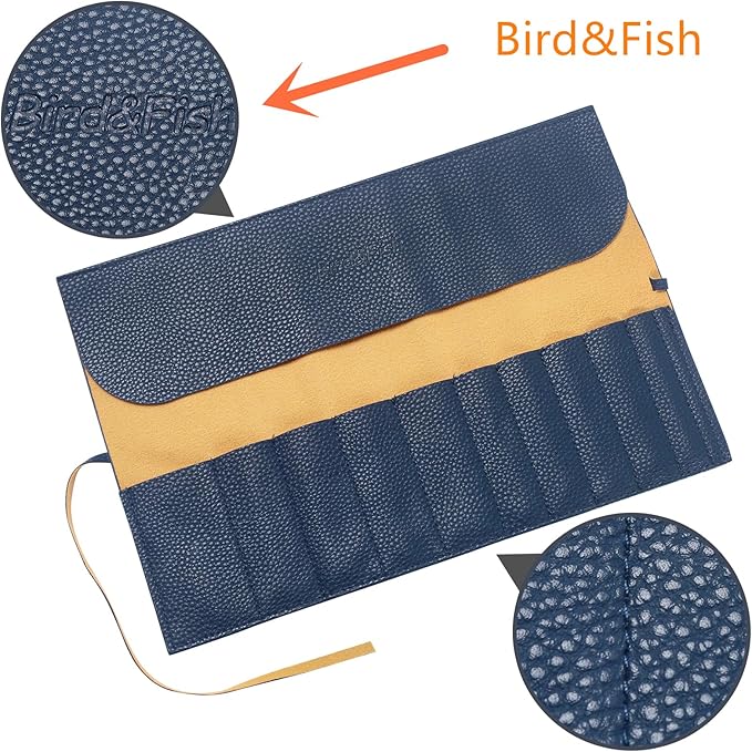 Bird&Fish Makeup Brush Case Travel, makeup brush case roll up,brush holder makeup,Holder Organizer Brushes Pouch Cosmetic Bag for Travel，Rolling Bag Storage Case PU Leather