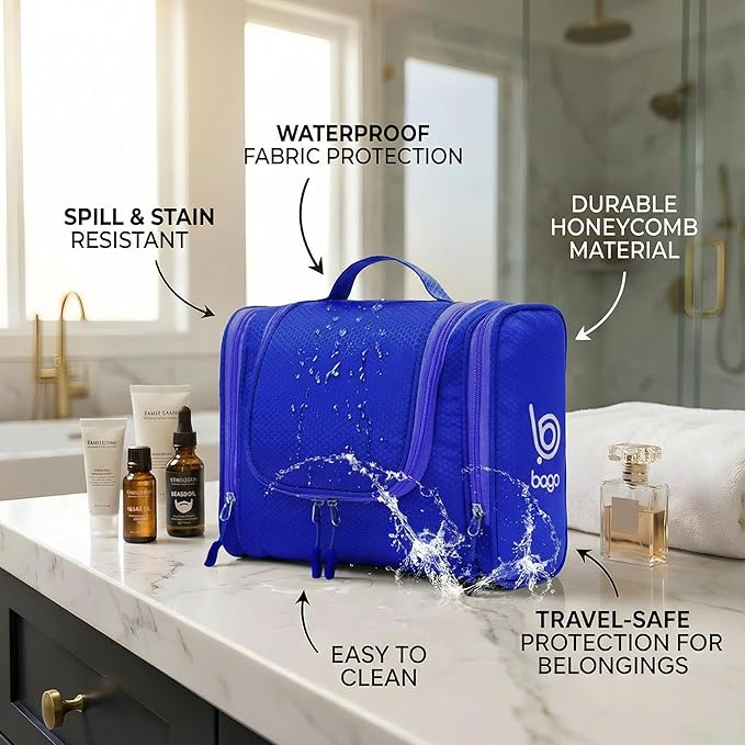 Bago Travel Toiletry Bag for Women and Men - Large Waterproof Hanging Large Toiletry Bag for Bathroom and Travel Bag for Toiletries Organizer - Makeup Bag (DeepBlue)