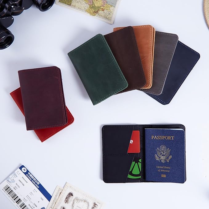 INCARNE US Leather Passport Holder for Travel - Passport Case - Passport Wallet for Men - Passport Cover for Women Sleeve Protector - Travel Essentials Vacation Luggage Travel Gifts - Vintage Blue