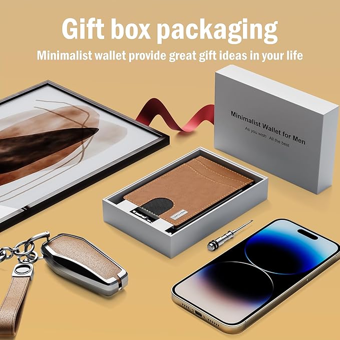 umoven Wallet for Men - with Money Clip Slim Leather Slots Credit Card Holder RFID Blocking Bifold Minimalist Wallet