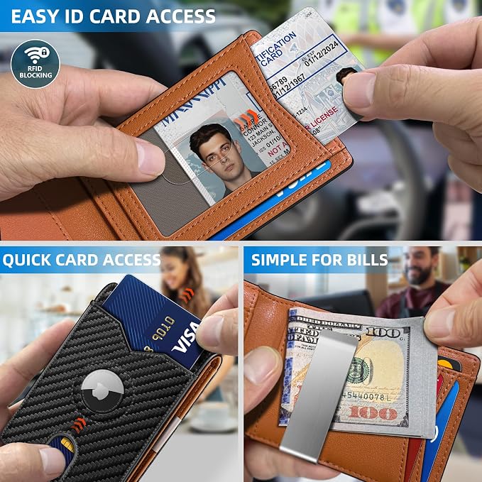 miyozi Airtag Wallet for Men,with Money Clip 11 Cards Slim Front Pocket Leather RFID Blocking Wallet with Gift Box