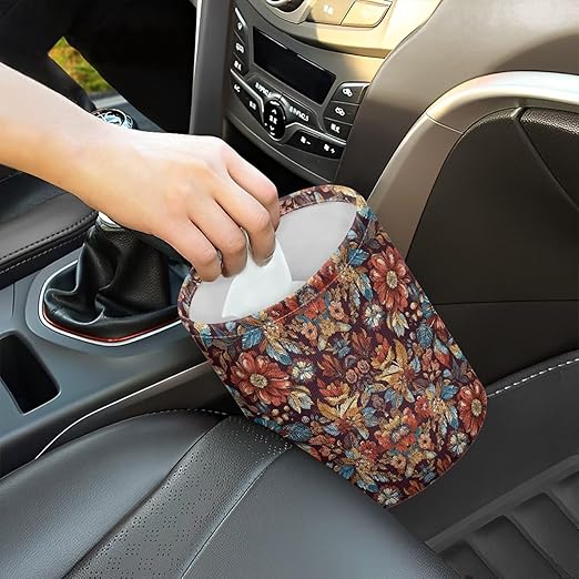 Retro Daisy Floral Console Basket Rubbish Bin Portable Auto Trash Basket Vehicle Foldable Console Front Seat Car Garbage Bag Hanging