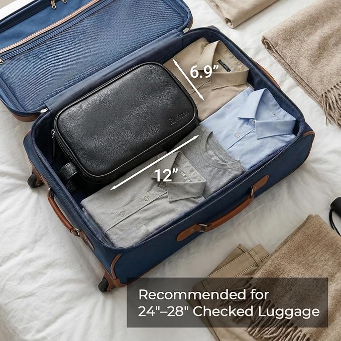 Elviros Toiletry Bag for Men, Large Travel Shaving Dopp Kit Water-resistant Bathroom Toiletries Organizer PU Leather Cosmetic Bags