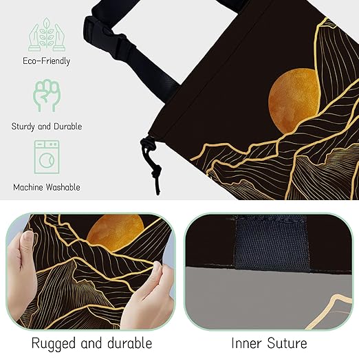 Gold Mountains Car Trash Bag,Hanging Drawstring Car Garbage Bag,Waterproof Canvas Car Back Seat Organizer with Adjustable Buckle,for Vehicles,SUVs,Camping,Road Trips