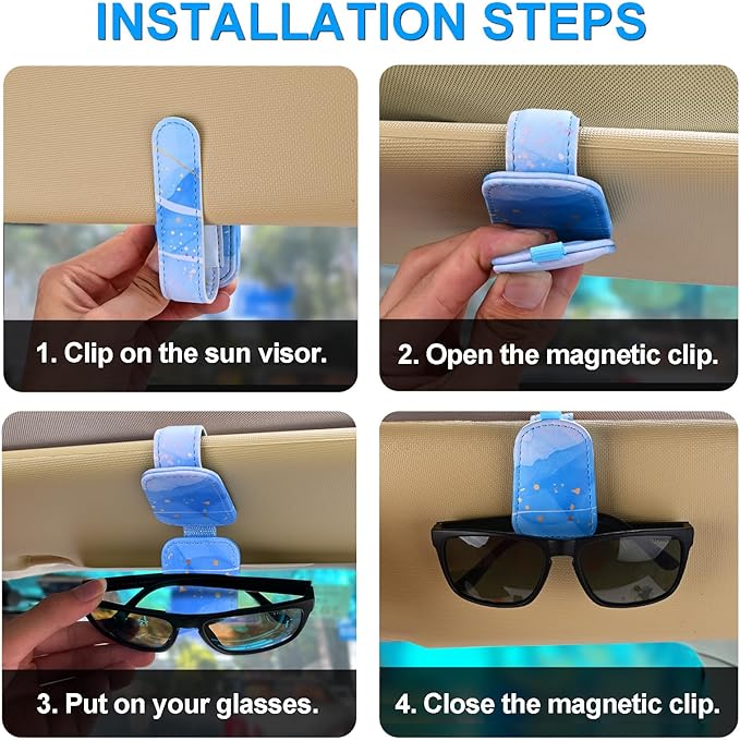 LTOHOE 1 Pack Sunglass Holder for Car, Magnetic Leather Sunglasses Holder and Ticket Card Clip, Universal for Different Size Glasses, Car Visor Accessories(Colorful Painting)