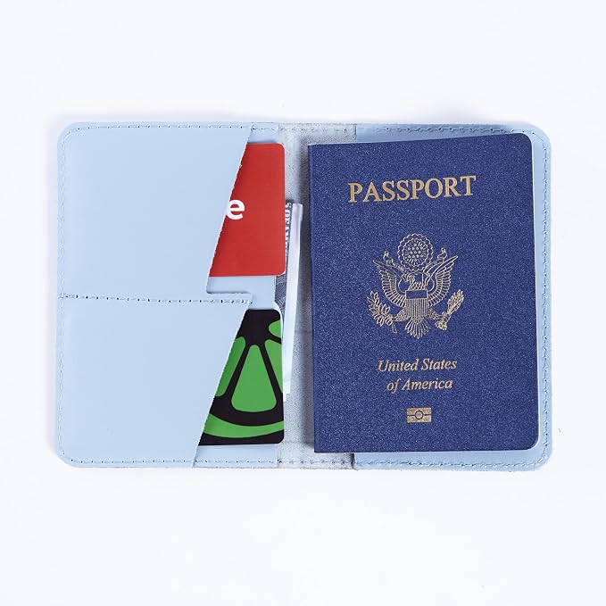 INCARNE US Leather Passport Holder for Travel - Passport Case - Passport Wallet for Men - Passport Cover for Women Sleeve Protector - Travel Essentials Vacation Travel Gifts - Classic Light Blue