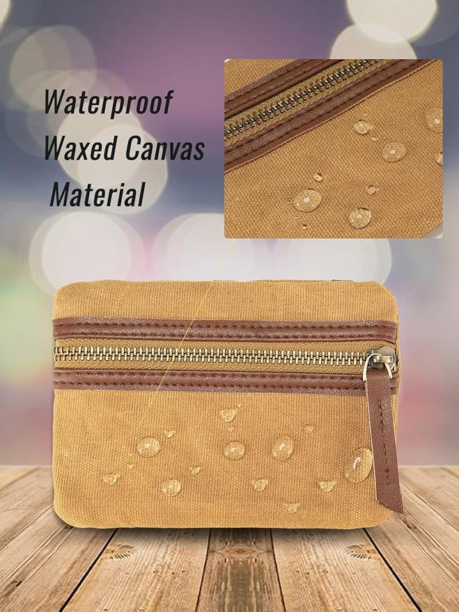 SP4 Waxed Canvas Compact EDC Pocket Organizer, Zippered Pocket Pouch for Men, Mini EDC Organizer for Change, Notebook, Tactical Pen, Flashlight