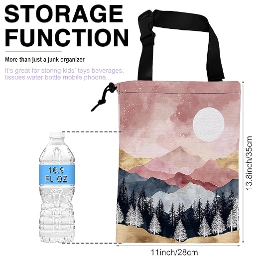 Car Trash Bag Forest Mountain Moon Landscape Car Trash Bin Leakproof Waterproof Car Trash Can for Back Seat, Foldable Car Garbage Bag with Adjustable Straps and Drawstring for Car Accessories