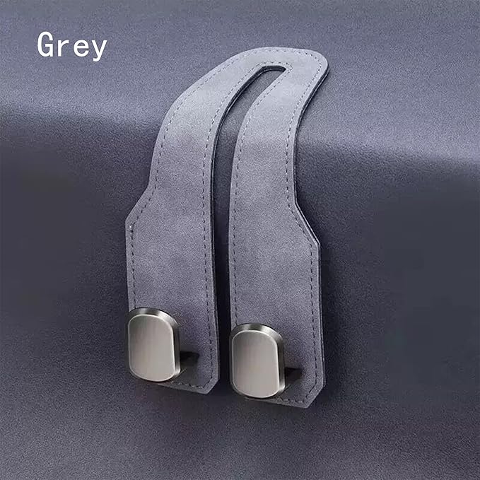 Car Headrest Hook 2 Pack, Premium Leather Car Purse Hooks, Heavy Duty Seat Back Organizer for Handbags, Groceries & Bags, No Scratch, Easy Install Car Accessories (2, Grey)