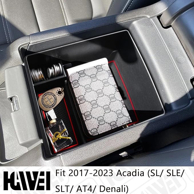 HGWEI Compatible with GMC Acadia Center Console Organizer 2017-2019 2020 2021 2022 2023 Acadia SL SLE SLT Denali AT4 Interior Accessories, ABS Armrest Storage Box Insert Tray, Red