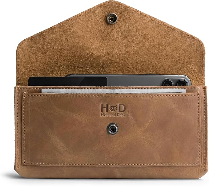 Hide & Drink, Large Female Wallet, Travel Organizer for Women, Vintage Money and Card Holder, Full Grain Leather, Handmade, Single Malt Mahogany
