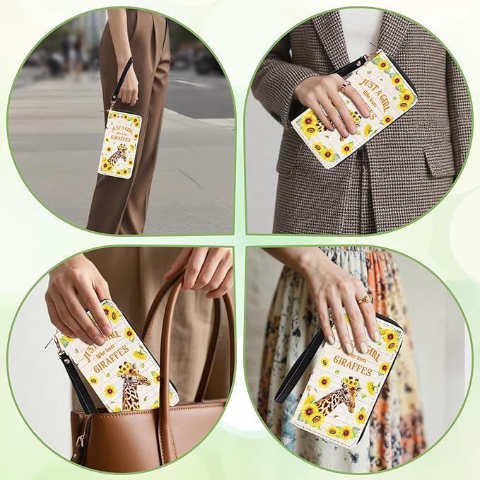 Giraffe Lovers Gifts Womens Wallet - Small Slim PU Leather Wallet for Women with Zipper Coin Purse, Credit Card Holder Wallets, Wristlet Wallets for Female Ladies Teen Girls